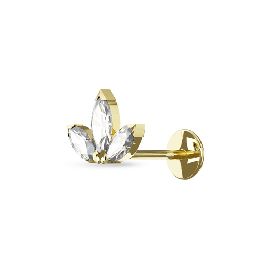 Alcea 14K Solid Gold Cubic Zirconia Trio Marquise Flat Back Stud