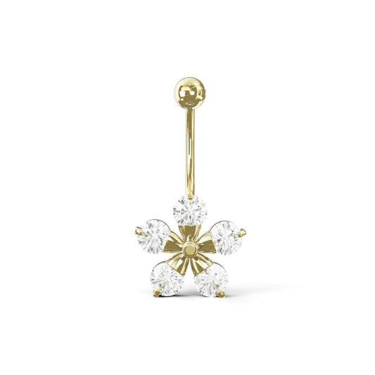 Pentas 14K Solid Gold Cubic Zirconia Floral Belly Ring