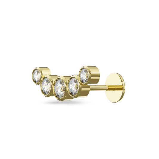 Citrus 14K Solid Gold Cubic Zirconia Bezel Set Flat Back Stud