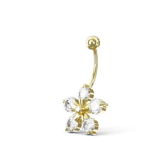 Pentas 14K Solid Gold Cubic Zirconia Floral Belly Ring