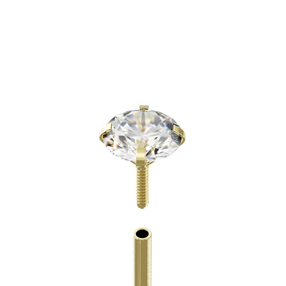 SHION 14K Solid Gold Cubic Zirconia Classic Flat Back Stud