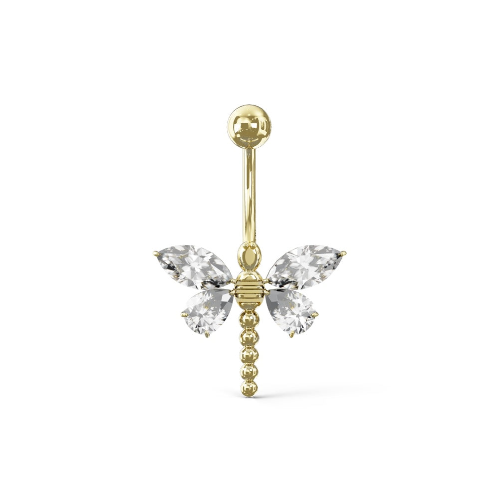 ZEA 14K Solid Gold Cubic Zirconia Dragonfly Belly Ring