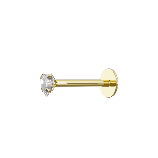 Poppy 14K Solid Gold Heart Cubic Zirconia Flat Back Stud