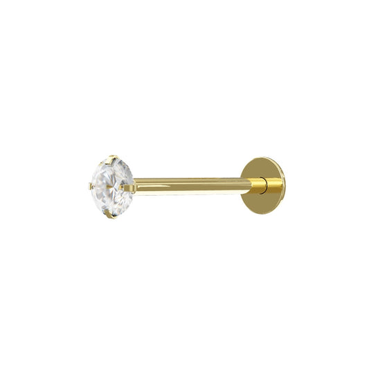 SHION 14K Solid Gold Cubic Zirconia Classic Flat Back Stud