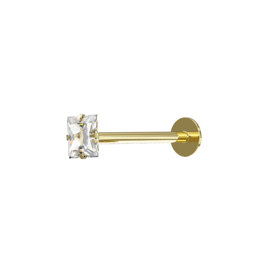 Cosmo 9K Solid Gold Square Cubic Zirconia Flat Back Stud