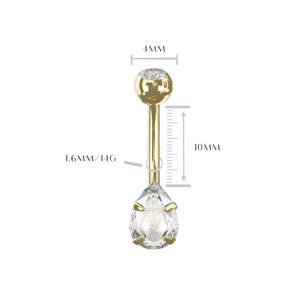 LANTANA 14K Solid Gold Pear Cut Cubic Zirconia Belly Ring