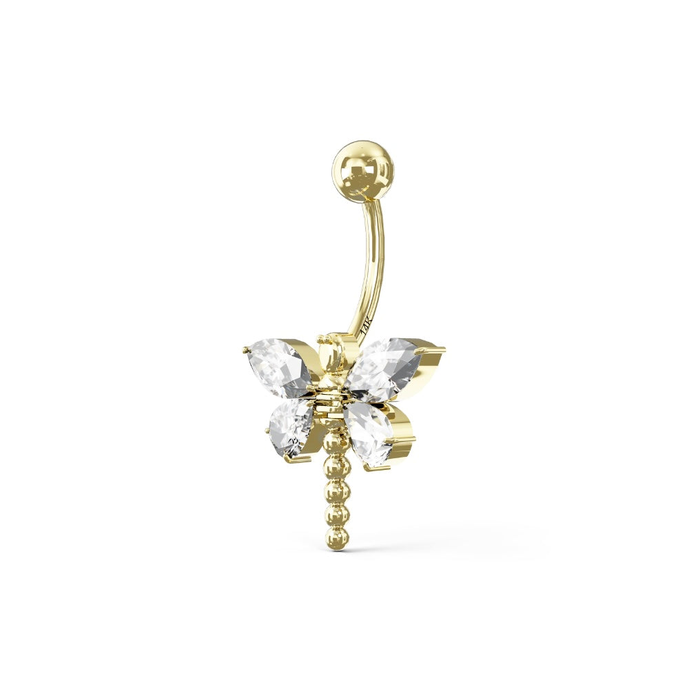 ZEA 14K Solid Gold Cubic Zirconia Dragonfly Belly Ring