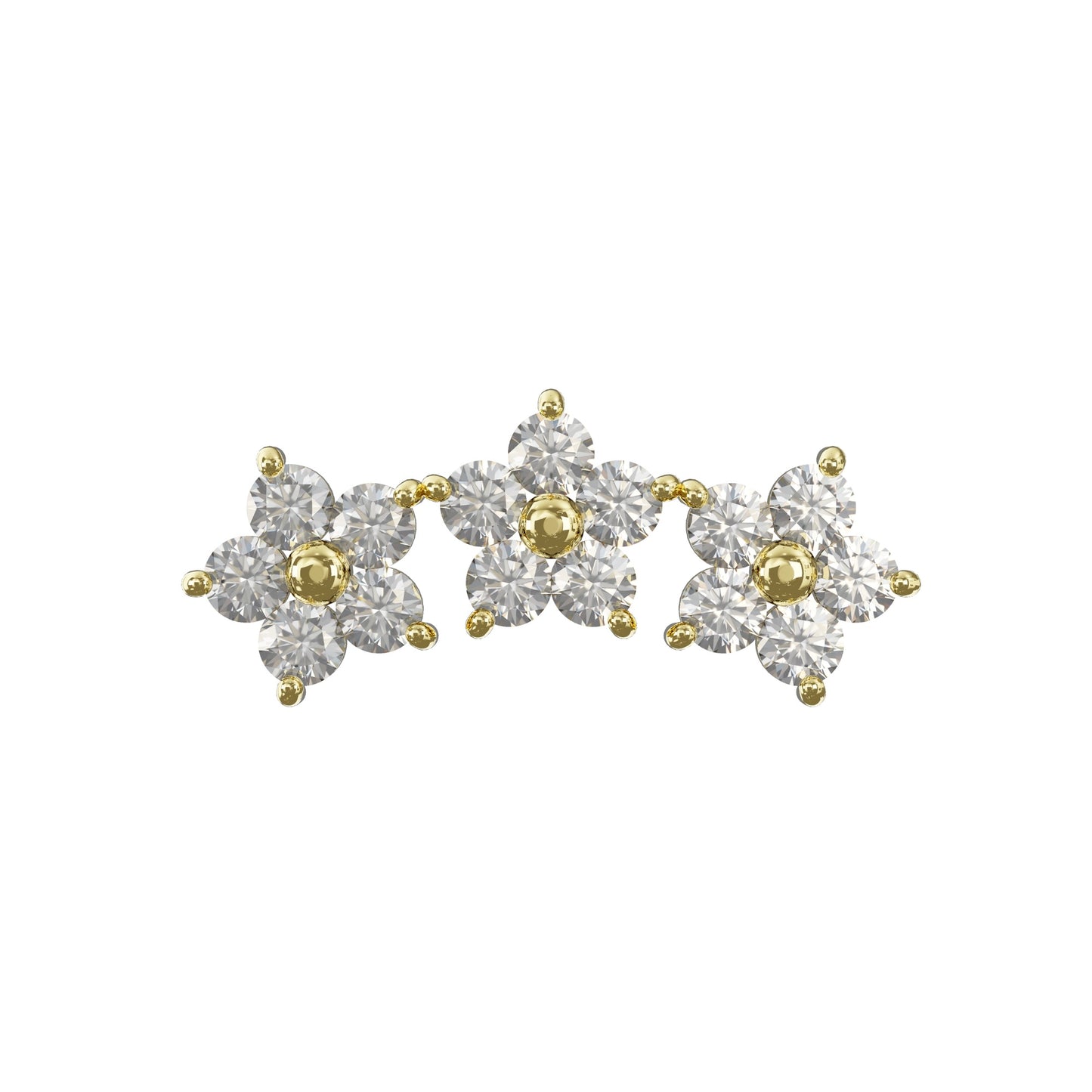 SAKURA 14K Solid Gold Cubic Zirconia Tri-Flower Flat Back Stud