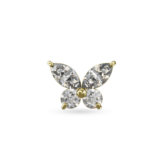 Eranthis 14K Solid Gold Cubic Zirconia Butterfly Flat Back Stud