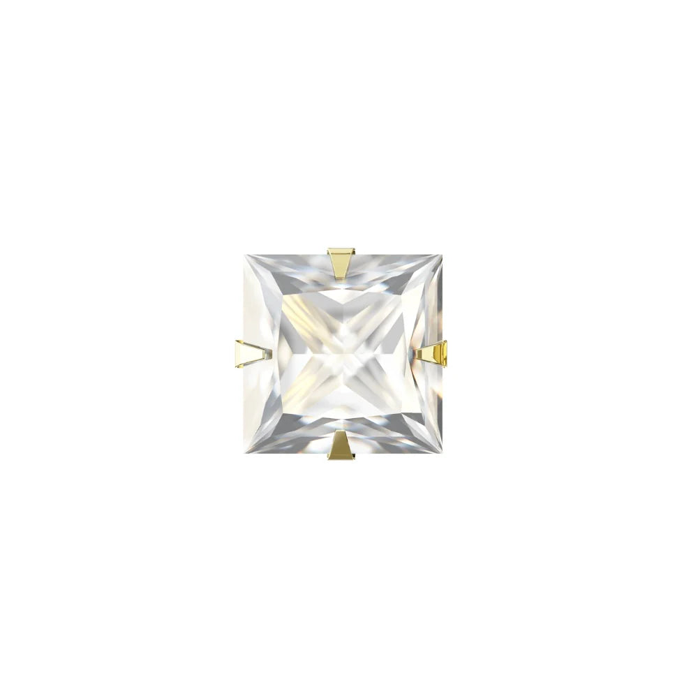 REN 18K Solid Gold Square Cubic Zirconia Set Screw Stud