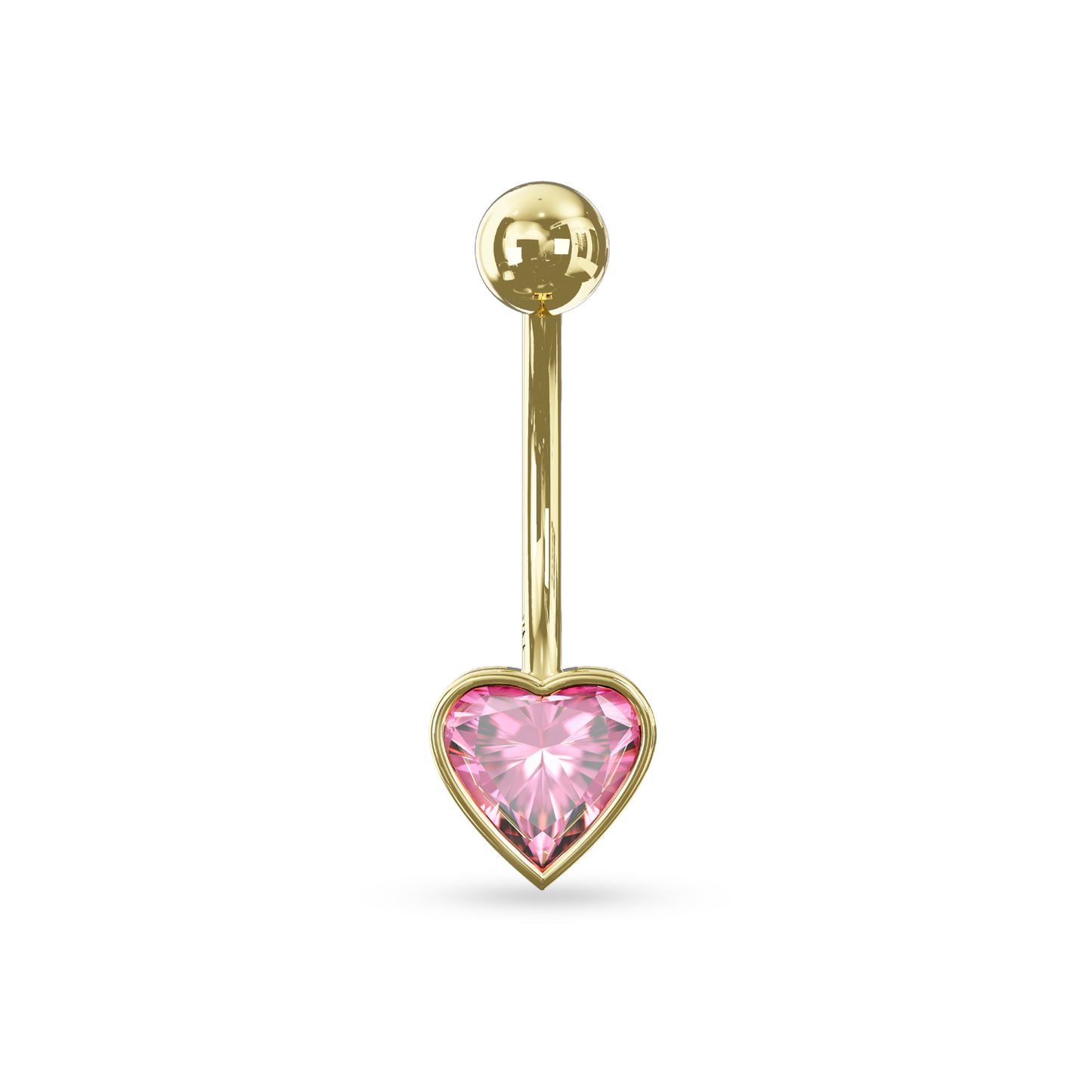 ROSA 14K Solid Gold Pink Heart Cubic Zirconia Belly Ring