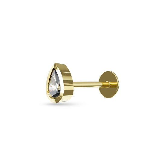 Fuji 14K Solid Gold Pear Cut Cubic Zirconia Flat Back Stud