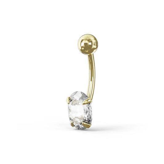 Jasmine 14K Solid Gold Oval Cut Cubic Zirconia Belly Ring