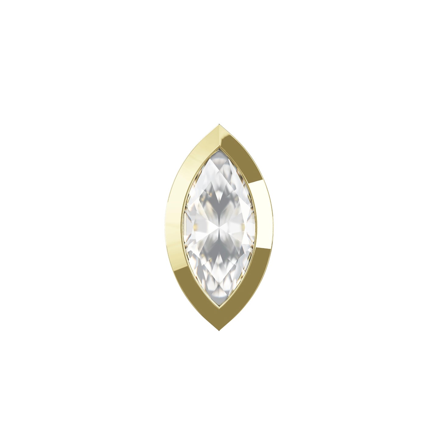 FLUER 14K Solid Gold Marquise Cubic Zirconia Flat Back Stud