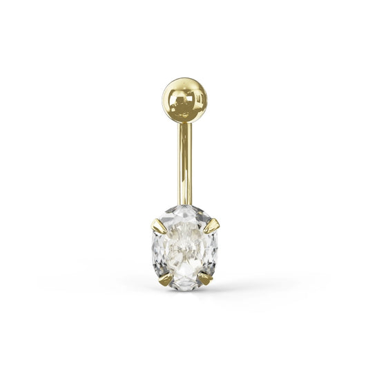 Jasmine 14K Solid Gold Oval Cut Cubic Zirconia Belly Ring