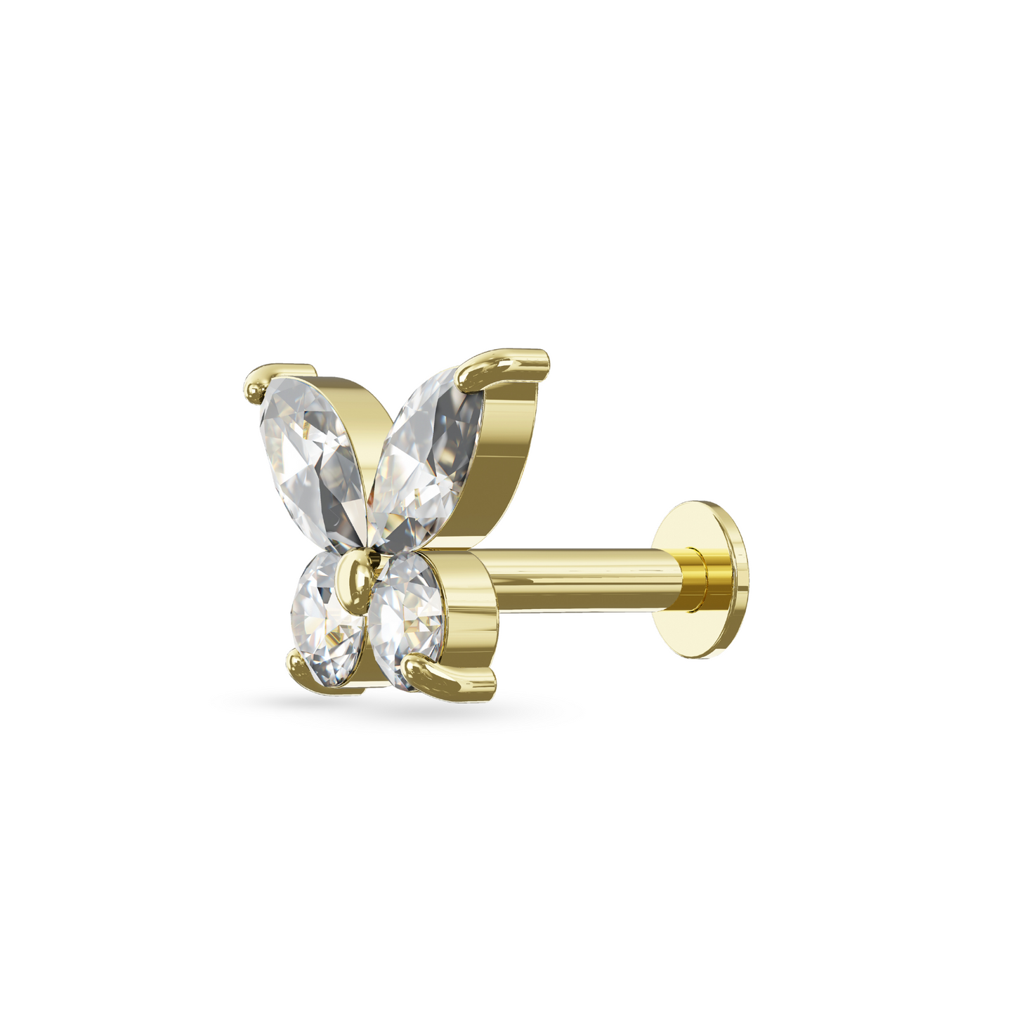 ERANTHIS 14K Solid Gold Cubic Zirconia Butterfly Flat Back Stud