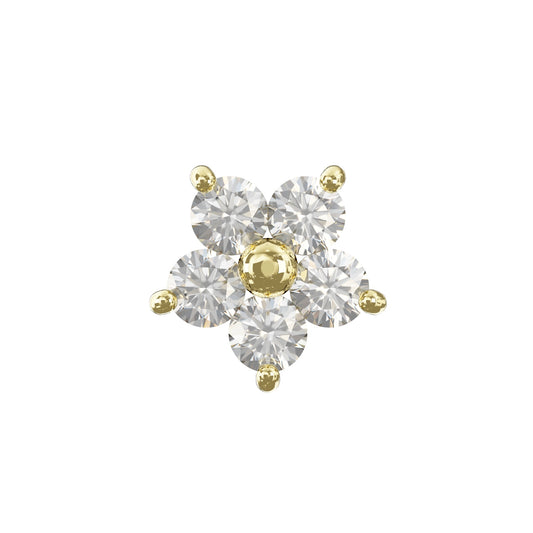 SUMIRE 14K Solid Gold Cubic Zirconia Studded Flower Flat Back Stud