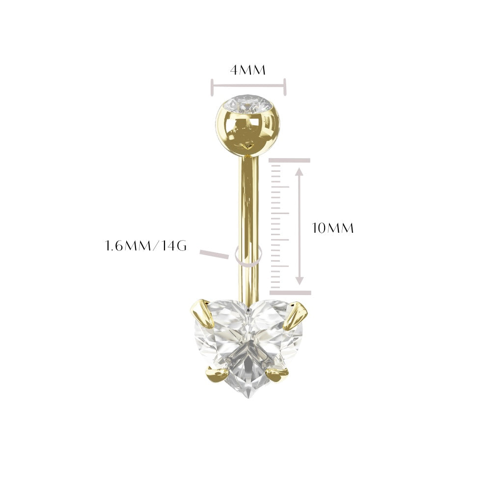 VINCA 14K Solid Gold Heart Cut Cubic Zirconia Belly Ring