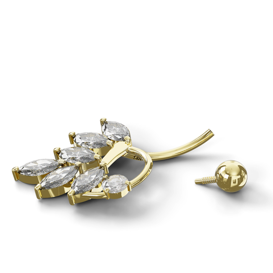 NYSSA 14K Solid Gold Cubic Zirconia Set Leaf Belly Ring