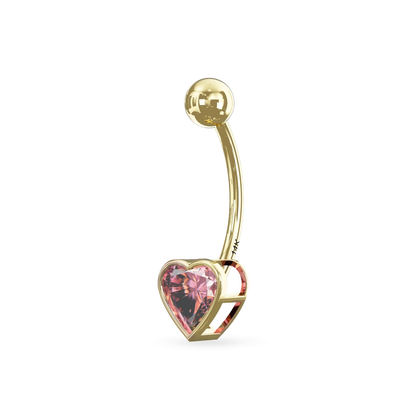 ROSA 14K Solid Gold Pink Heart Cubic Zirconia Belly Ring