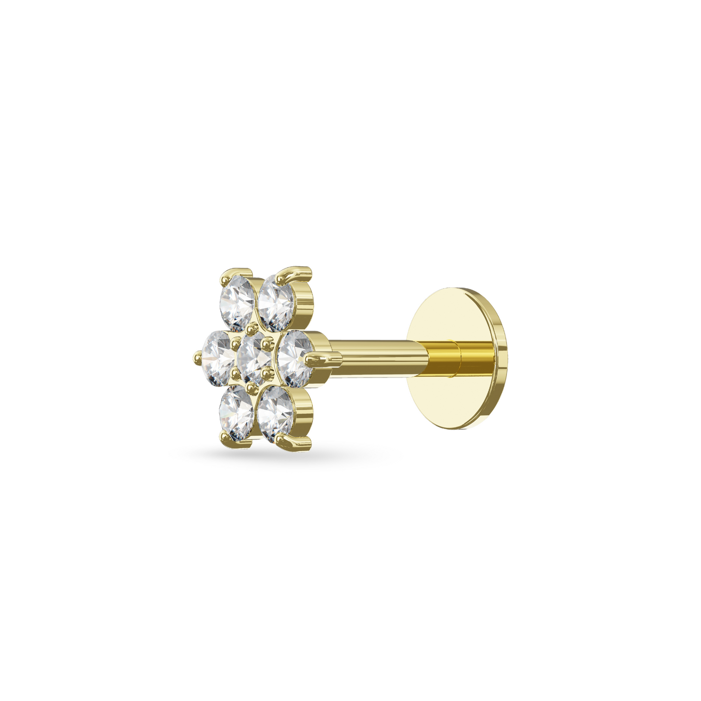 Bellflower in 14K Gold 6 Petal Flower Flat Back Stud