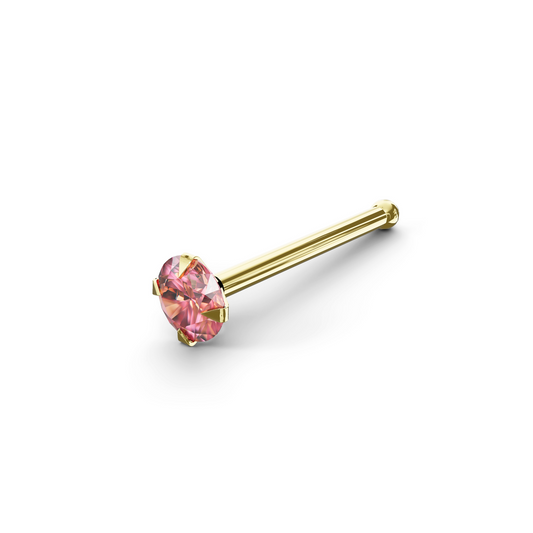 Crown 14K Solid Gold Pink Cubic Zirconia Nose Bone Stud