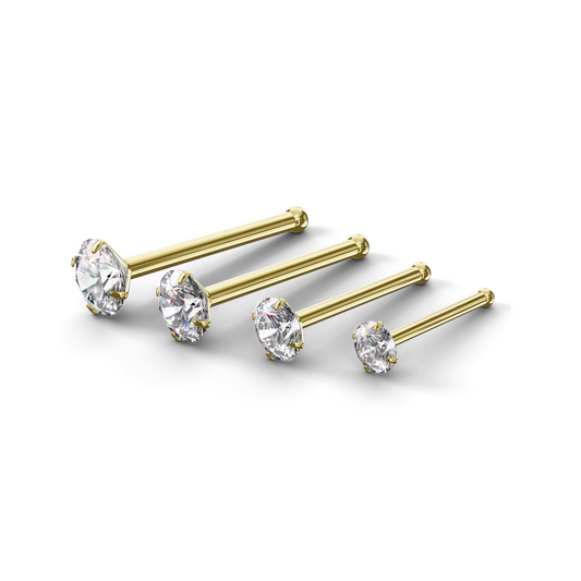 Avril 9K Solid Gold Round Diamond Nose Bone Stud