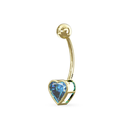 Olea 14K Solid Gold Aqua Heart Cubic Zirconia Belly Ring