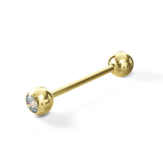 Aster 14K Solid Gold Cubic Zirconia Jewelled Ball Straight Barbell