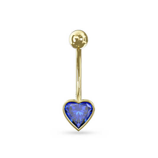 Olea 14K Solid Gold Dark Blue Heart Cubic Zirconia Belly Ring