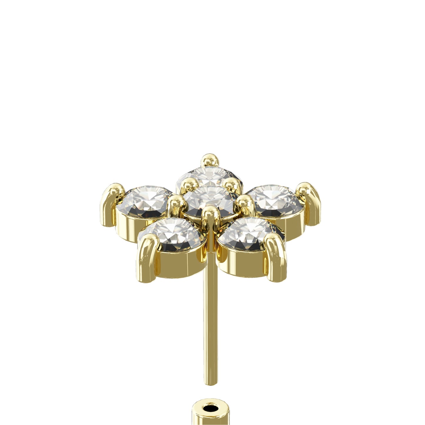 LANTANA 14K Solid Gold Cubic Zirconia Studded Flower Flat Back Stud