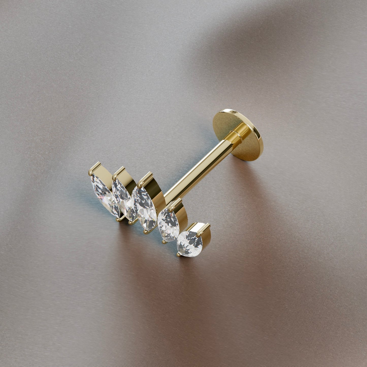FUCHSIA 14K Solid Gold Cubic Zirconia Marquise Set Flat Back Stud