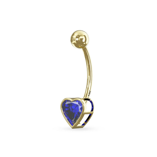 Olea 14K Solid Gold Dark Blue Heart Cubic Zirconia Belly Ring