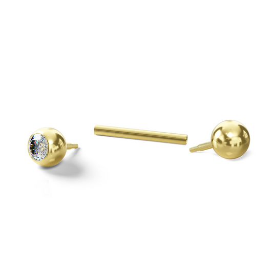 Aster 14K Solid Gold Cubic Zirconia Jewelled Ball Straight Barbell