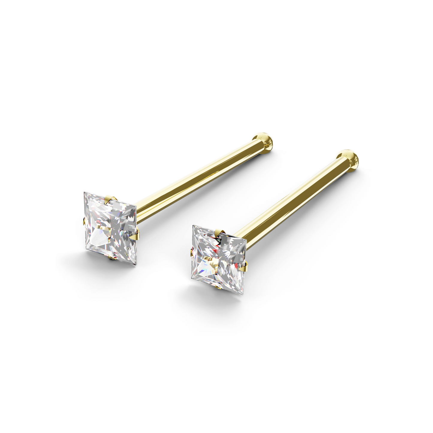 Bluebell 14K Solid Gold Square Cubic Zirconia Nose Bone Stud