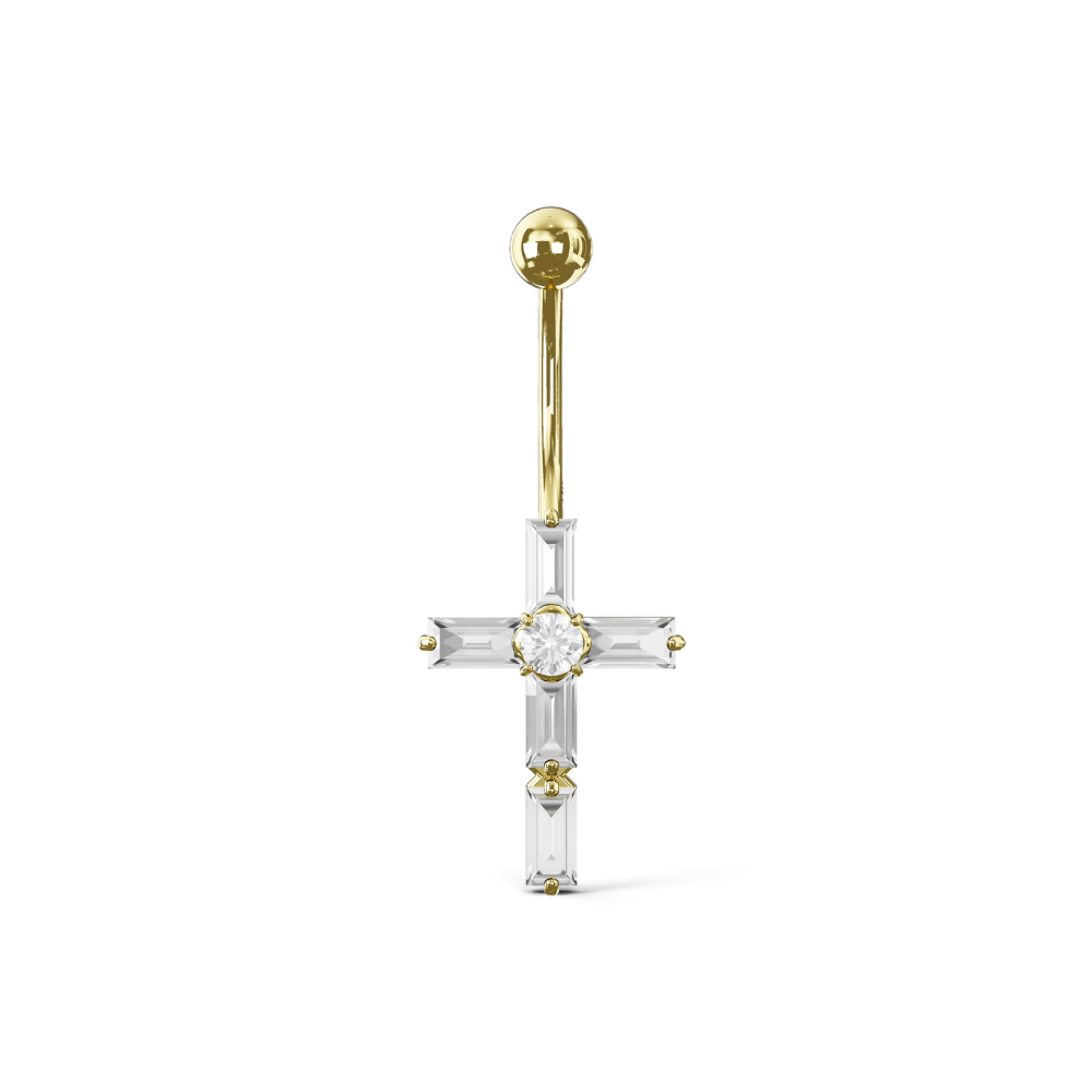 PIERIS 14K Solid Gold Cubic Zirconia Cross Belly Ring