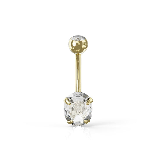 Celosia 14K Solid Gold Oval Cut Cubic Zirconia Belly Ring