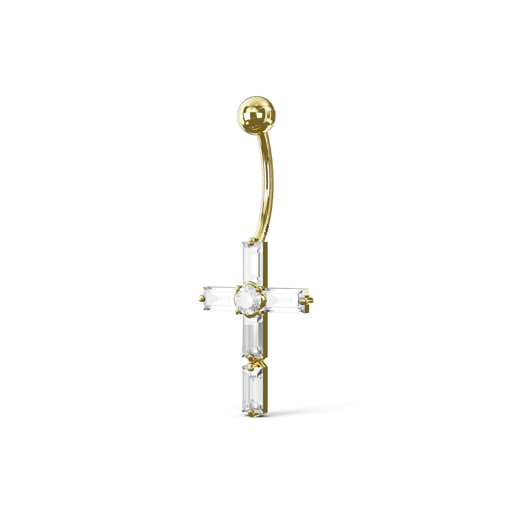 PIERIS 14K Solid Gold Cubic Zirconia Cross Belly Ring