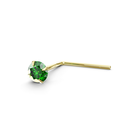 HYDRANGEA 9K Solid Gold Emerald Stone L-Bend Stud