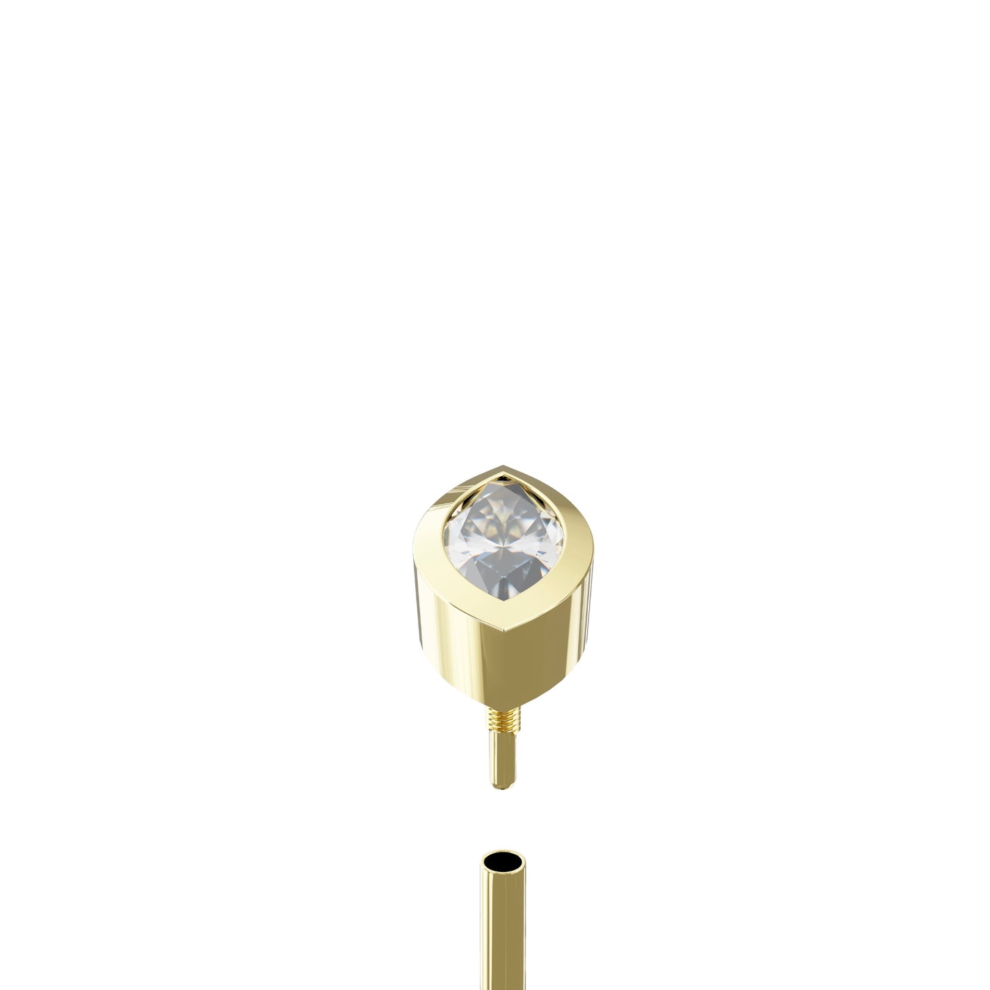 FLUER 14K Solid Gold Marquise Cubic Zirconia Flat Back Stud