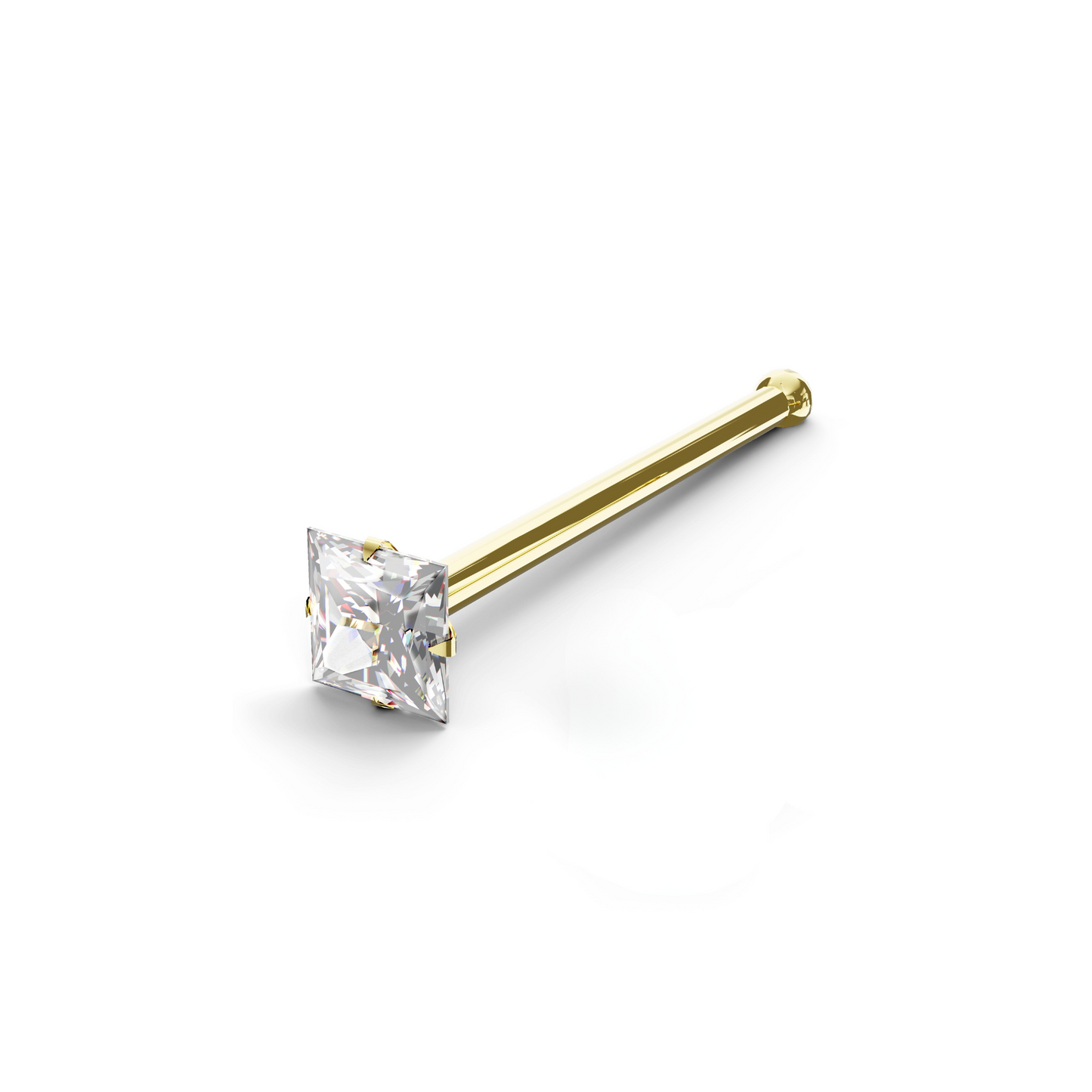 Bluebell 14K Solid Gold Square Cubic Zirconia Nose Bone Stud