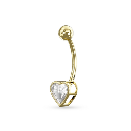 Olea 14K Solid Gold Heart Cubic Zirconia Belly Ring