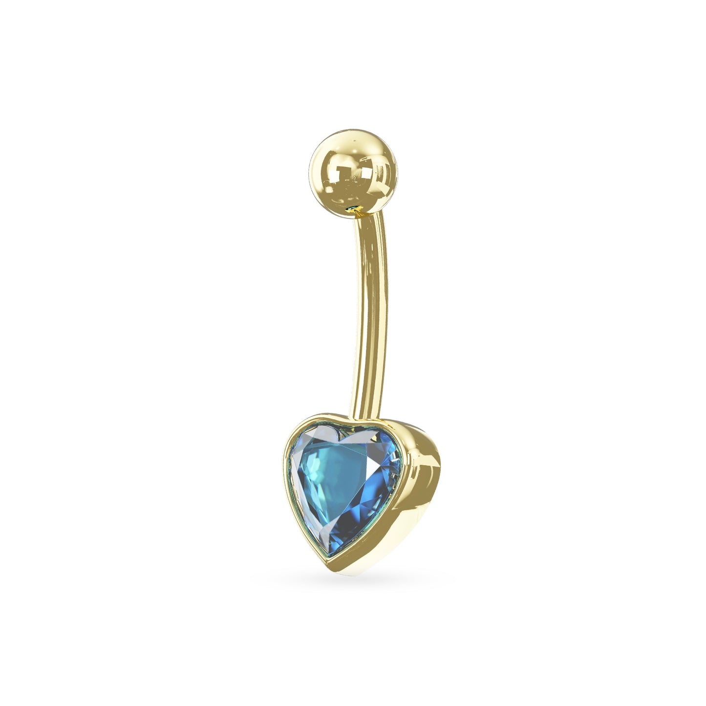 PHOENIX 14K Solid Gold Aqua Heart Cubic Zirconia Belly Ring