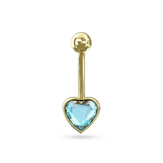 Phoenix 14K Solid Gold Aqua Heart Cubic Zirconia Belly Ring