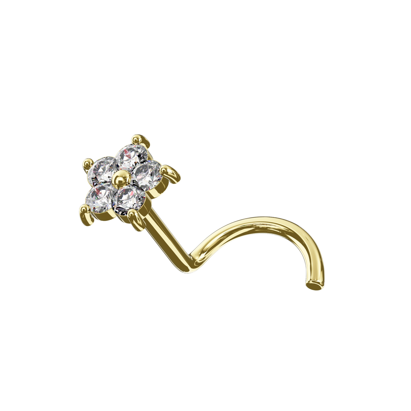 FIO 9K Solid Gold Cubic Zirconia Flower Screw Stud