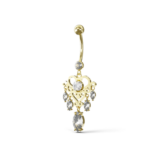 Rosa 14K Solid Gold Cubic Zirconia Dangling Belly Ring