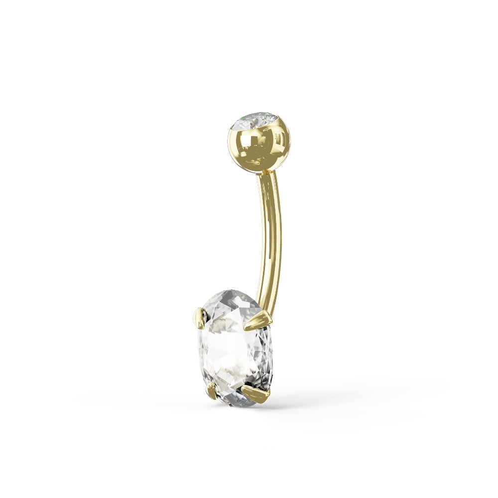 CELOSIA 9K Solid Gold Oval Cut Cubic Zirconia Belly Ring