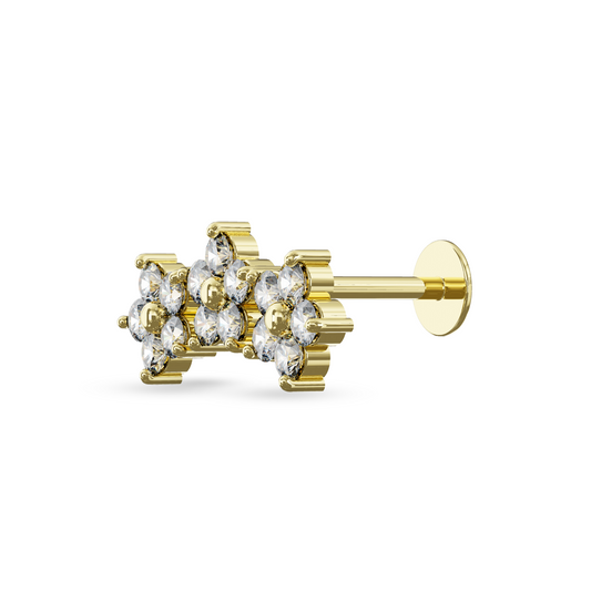 SAKURA 14K Solid Gold Cubic Zirconia Tri-Flower Flat Back Stud