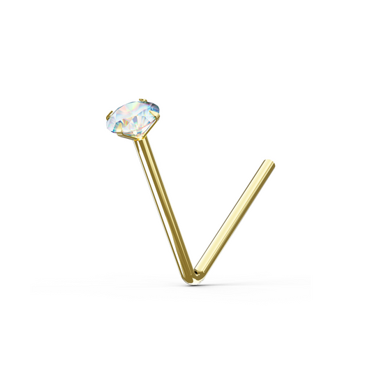 AZALEA 14K Gold Dainty Cubic Zirconia L-bend Stud