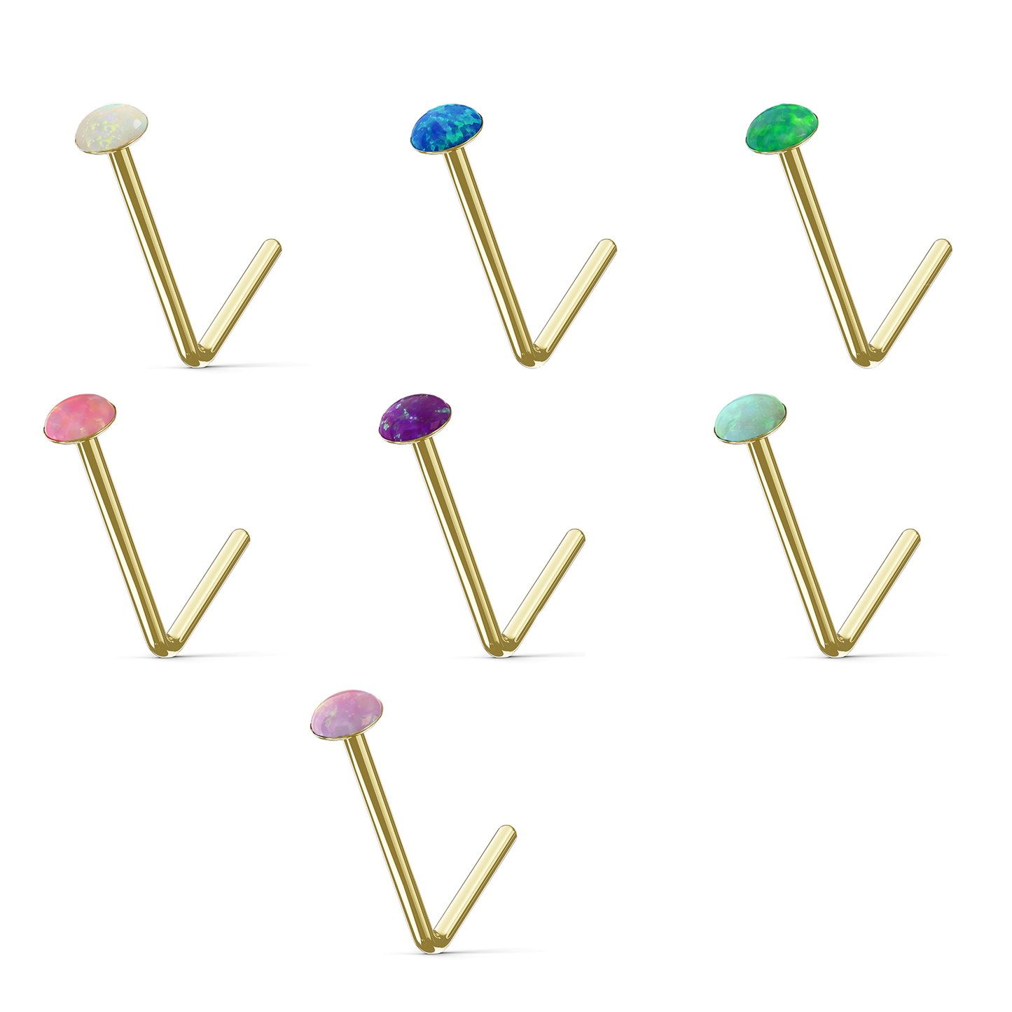 LAMIUM 9K Solid Gold Opal Stone L-Bend Stud